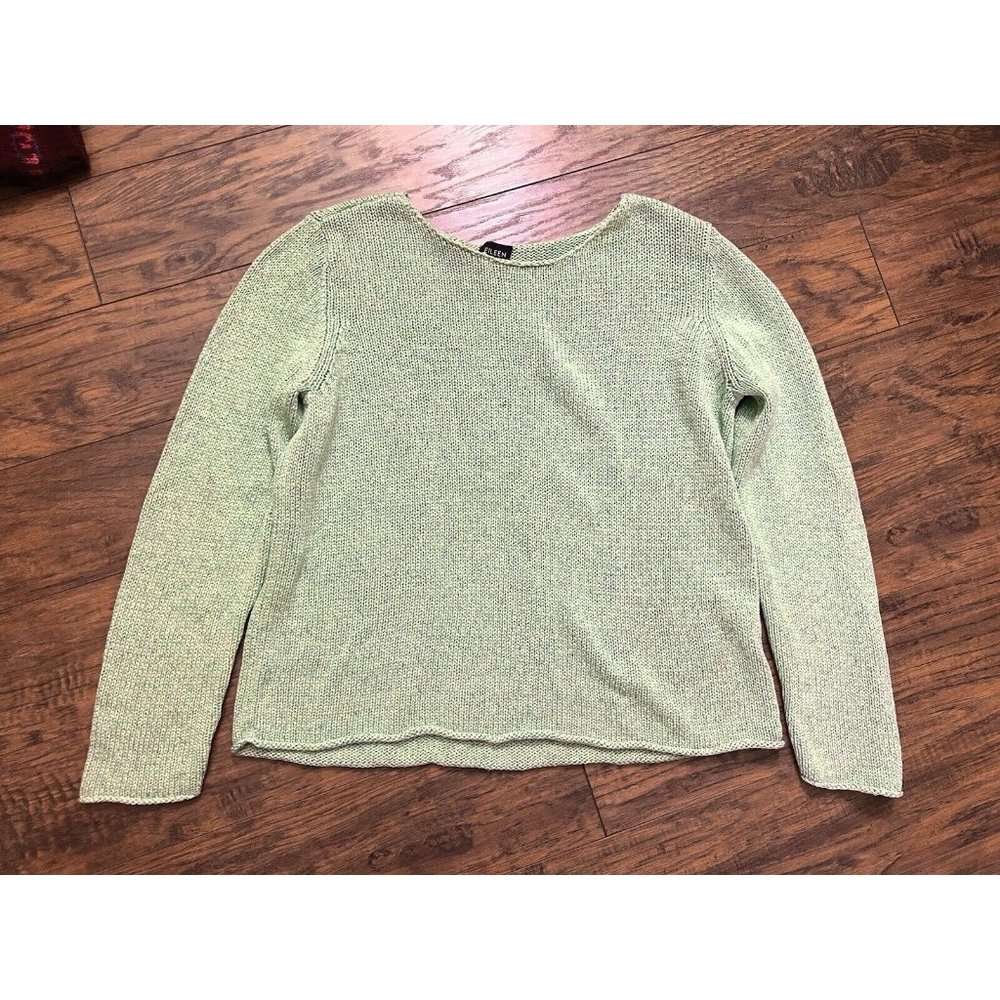Eileen Fisher Women's Green Organic Rayon Linen & Cotton Blend Sweater Size L
